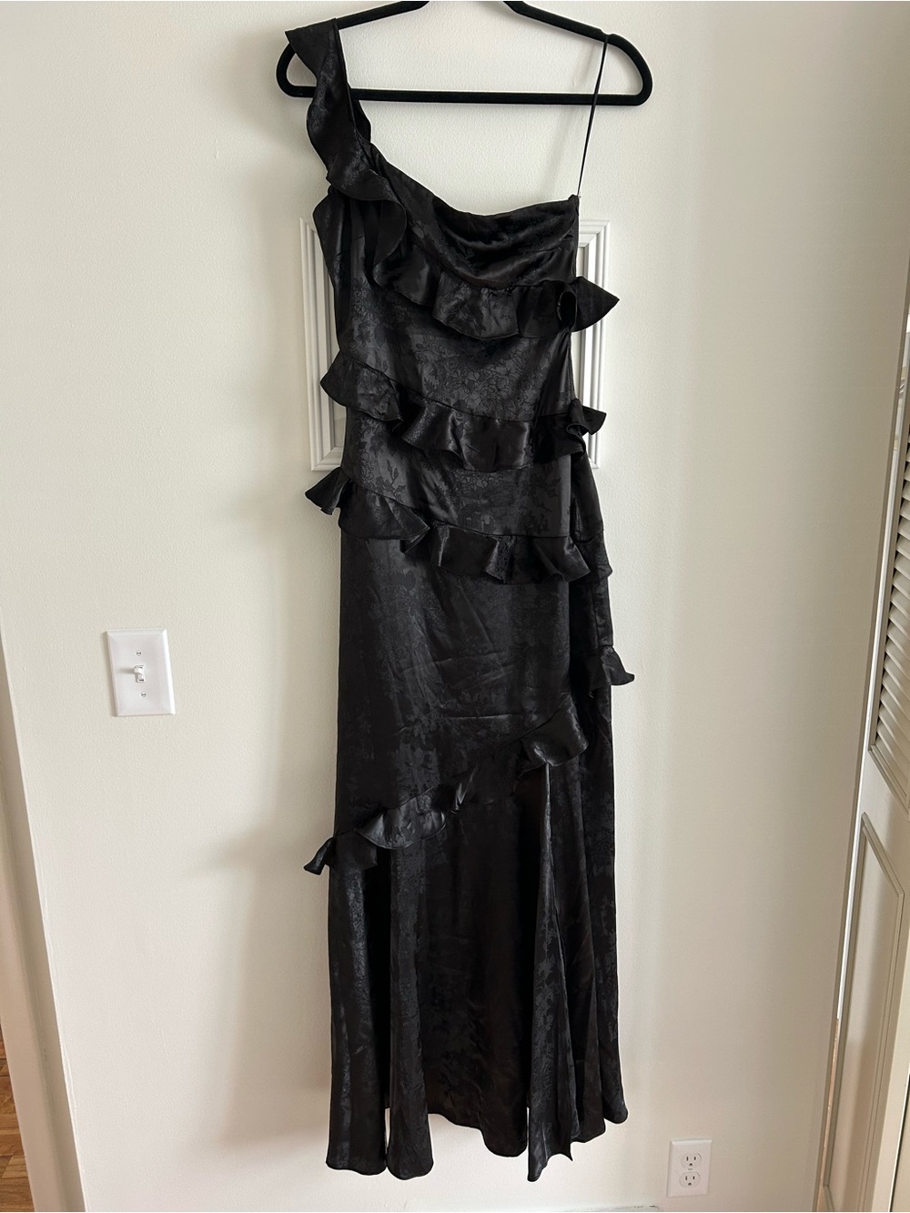 Altar'd State Black One-Shoulder Ruffle Maxi Dress NWOT